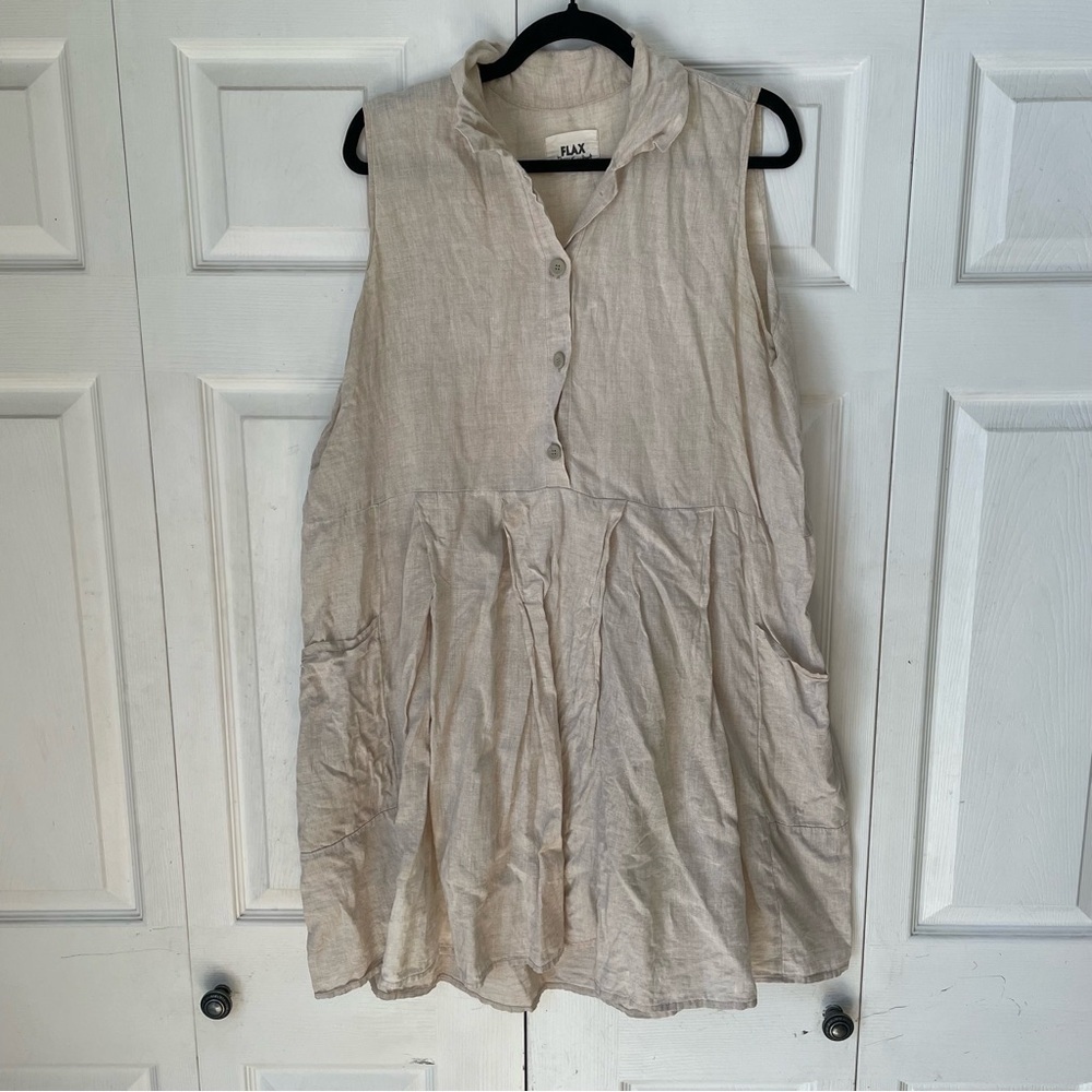 Flax Jeanne Engelhart Oatmeal Lagenlook Mini Shift Dress Tunic Top Medium